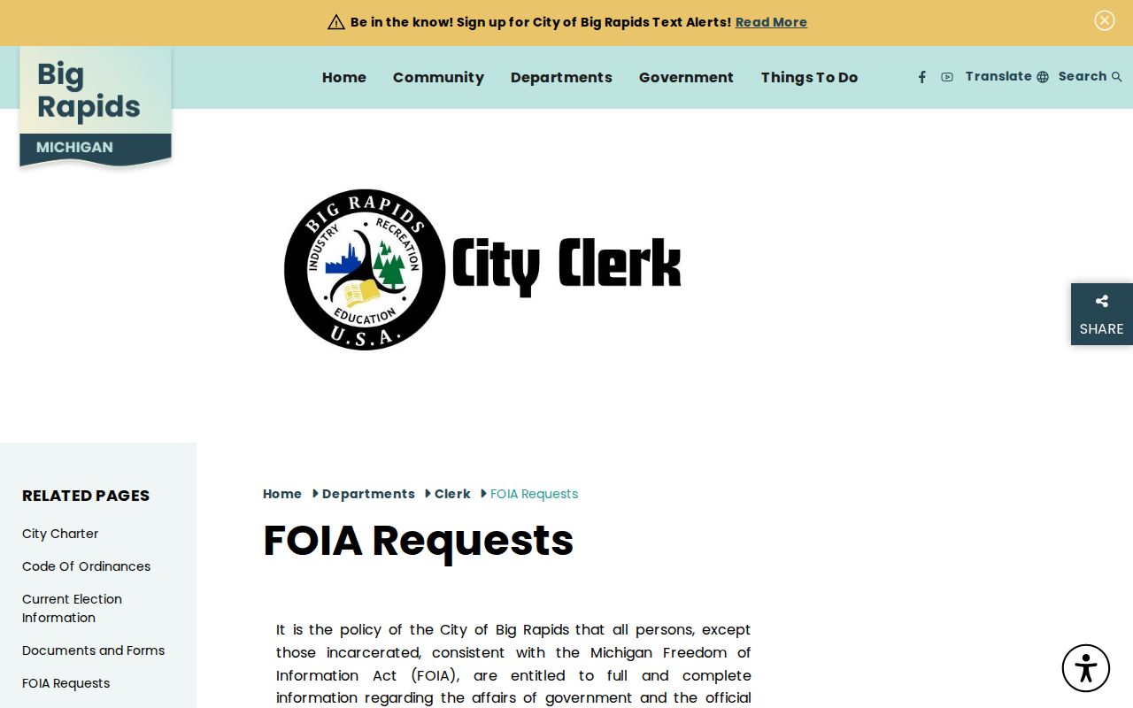 Big Rapids warrant records: city FOIA request instructions and redaction list